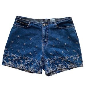 Vintage Faded Glory Embroidered Denim Shorts